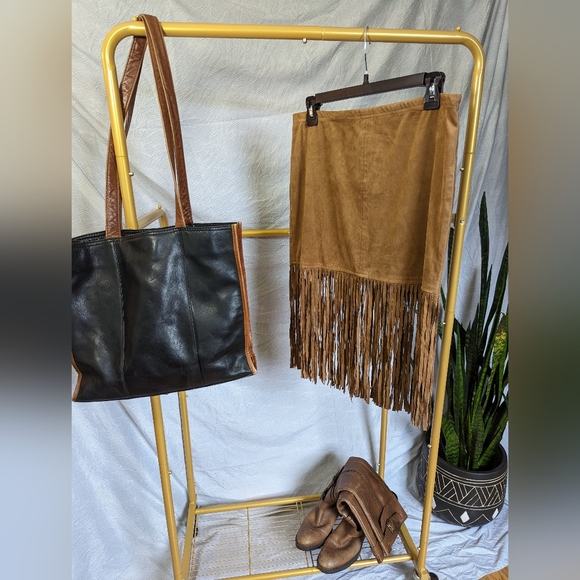 Faux Suede Fringe Skirt Size L - Picture 1 of 3